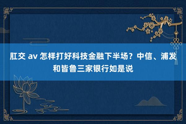 肛交 av 怎样打好科技金融下半场？中信、浦发和皆鲁三家银行如是说