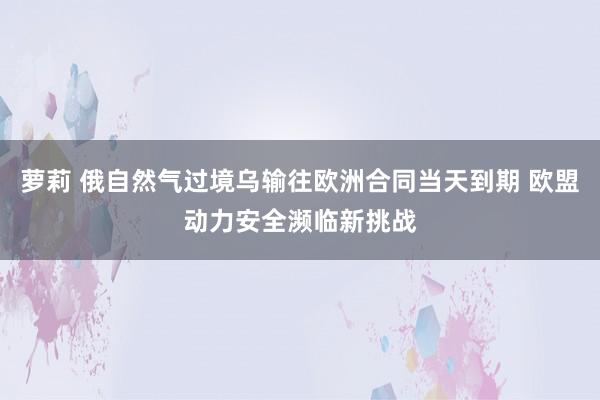 萝莉 俄自然气过境乌输往欧洲合同当天到期 欧盟动力安全濒临新挑战