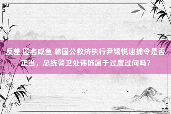 反差 匿名咸鱼 韩国公救济执行尹锡悦逮捕令是否正当，总统警卫处讳饰属于过度过问吗？