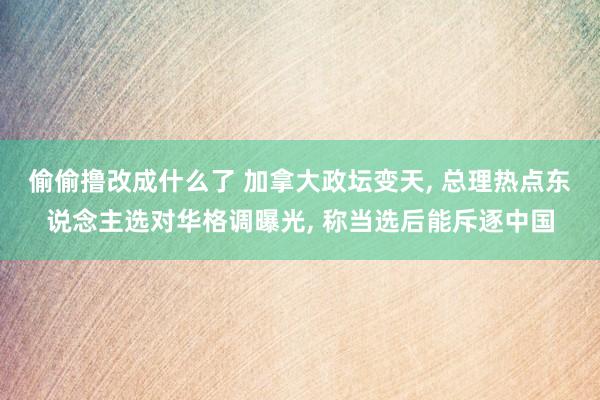 偷偷撸改成什么了 加拿大政坛变天， 总理热点东说念主选对华格调曝光， 称当选后能斥逐中国